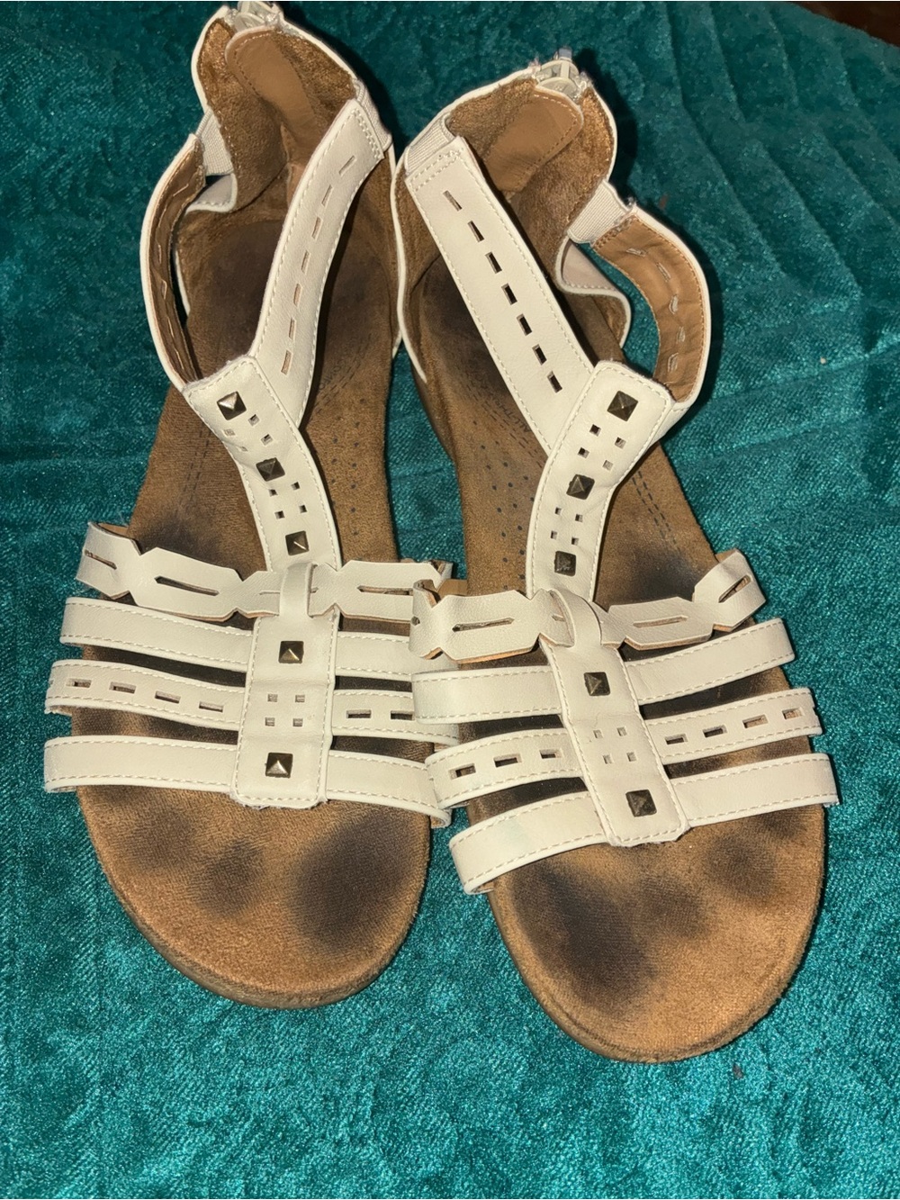 Women’s White Strappy Studded Sandals - Comfortable Casual Style